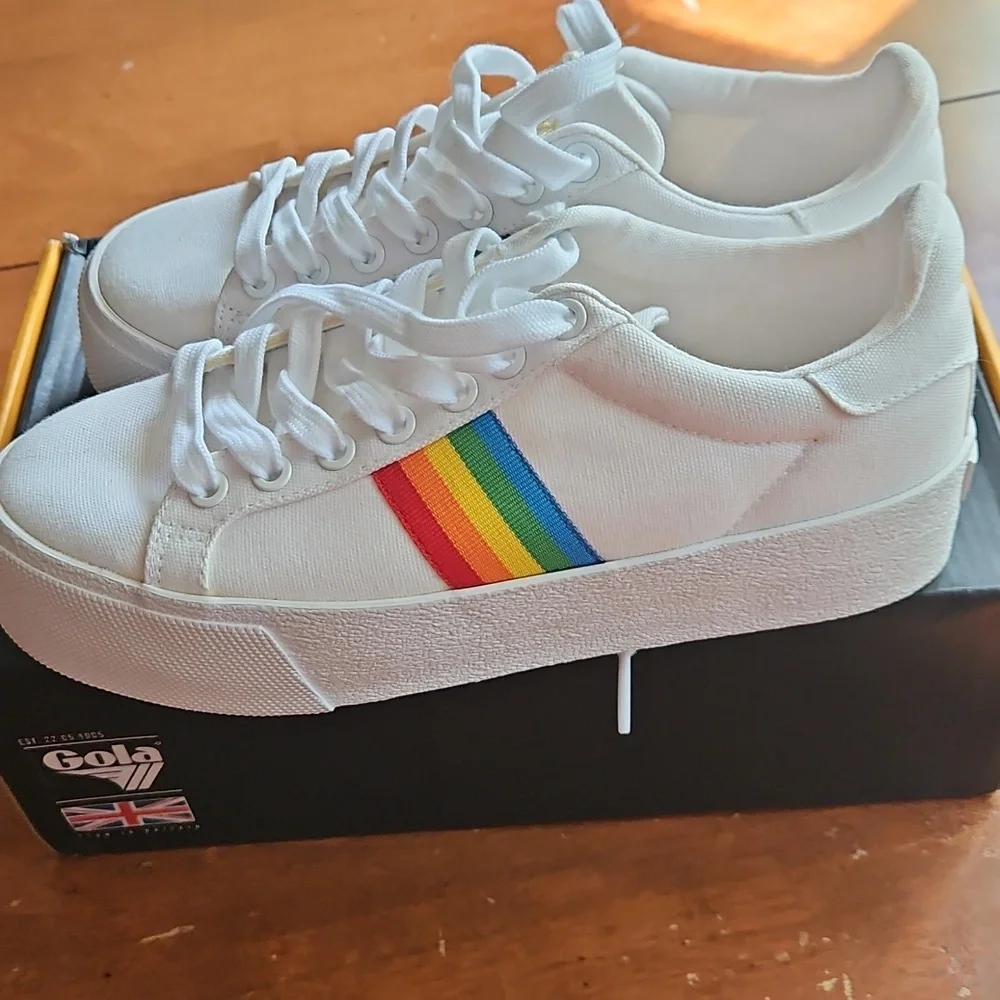 NIB Gola Women's Orchid Platform Sneakers with Rainbow Stripe 7 - Picture 4 of 9